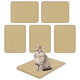 Gymax - 6-Piece Cat Scratcher Mat Set 16'' x 12'' Natural Sisal Pads for Indoor Cats - Yellow