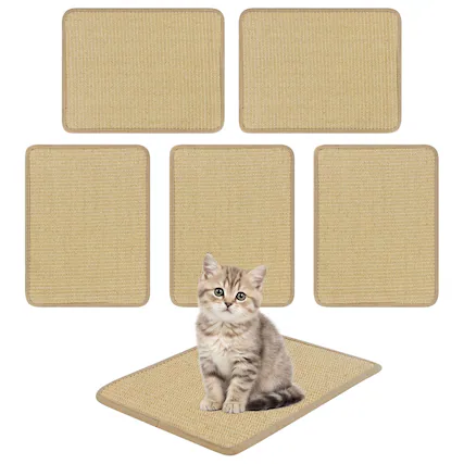 Front. Gymax - Gymax 6-Piece Cat Scratcher Mat Set 16'' x 12'' Natural Sisal Pads for Indoor Cats - Yellow.