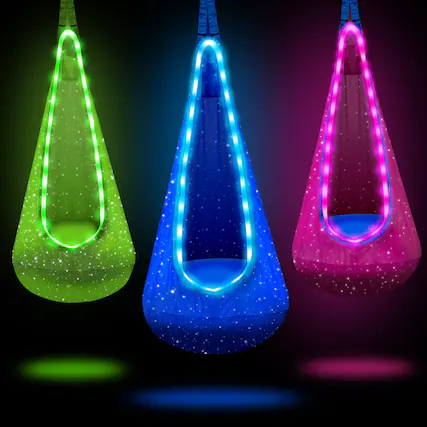 Front. JETRANSPORT - Light Up Pod Swing Seat Hanging Hammock Chair With Led Lights & Inflatable Pillow Sensory For Indoor And - Blue.