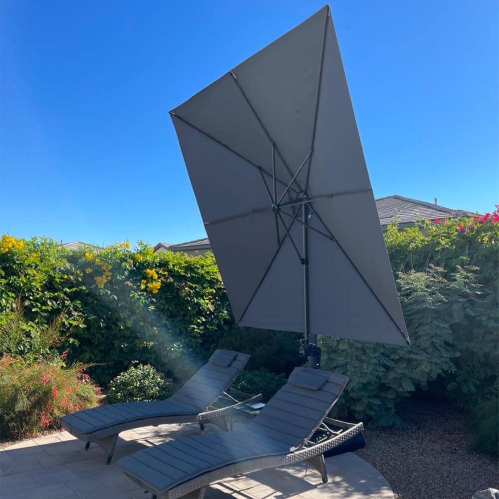 Alt View 1. PURPLE LEAF - 9' X 11.5' Aluminum Outdoor Patio Cantilever Umbrella Offset 360° Rotation Umbrella with Base for Garden Deck Pool - Grey.