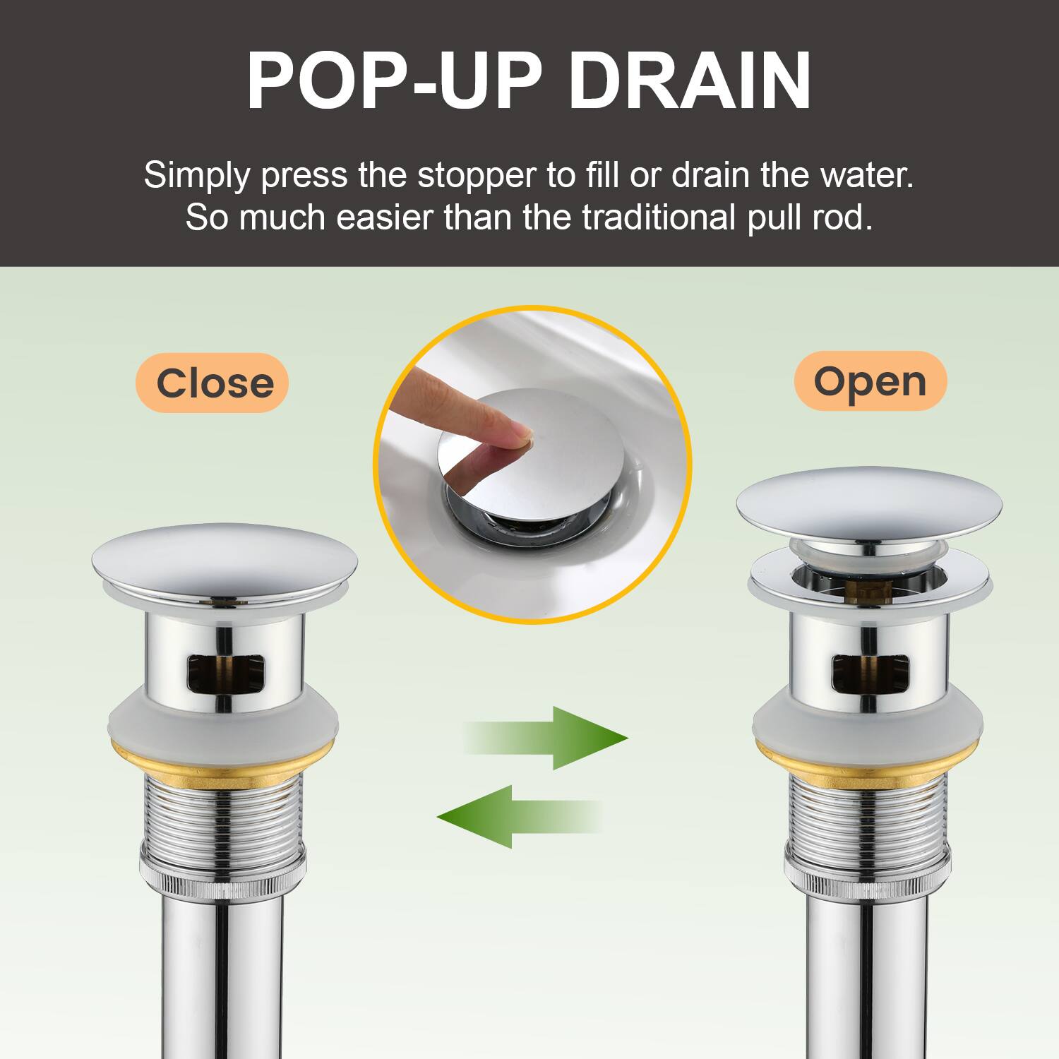 POP-UP DRAIN

Simply press the stopper to fill or drain the water. So much easier than the traditional pull rod.

Close Open