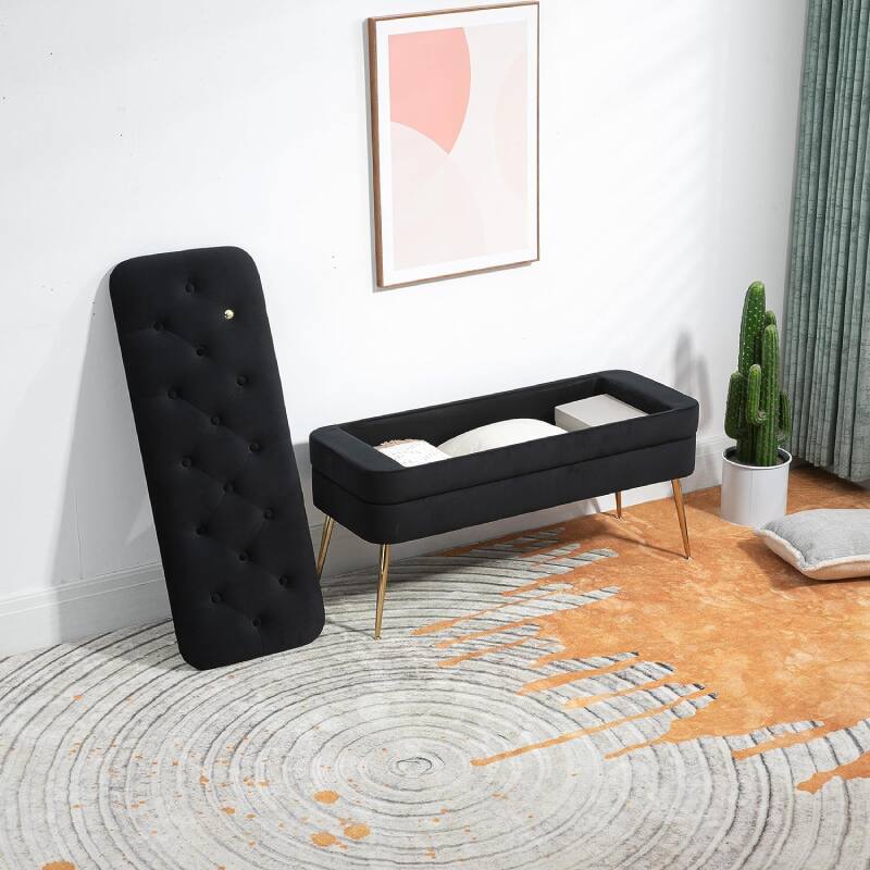 Alt View 2. Lumina Wise - Upholstered Velvet Storage Ottoman Bench - Black.