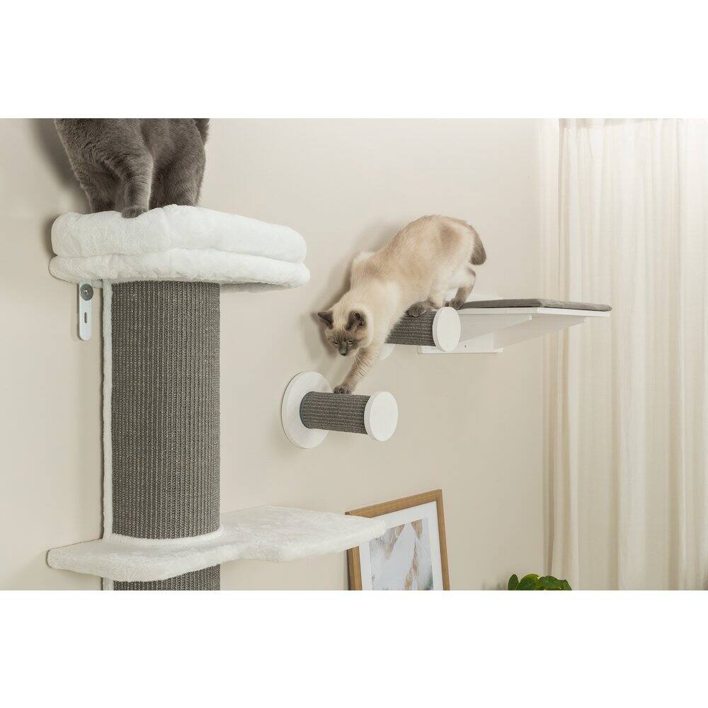 Angle. TRIXIE - Wall Set 3 Wall Mounted Sisal Cat Perch System with 3 Scratcher Step - White/Gray.