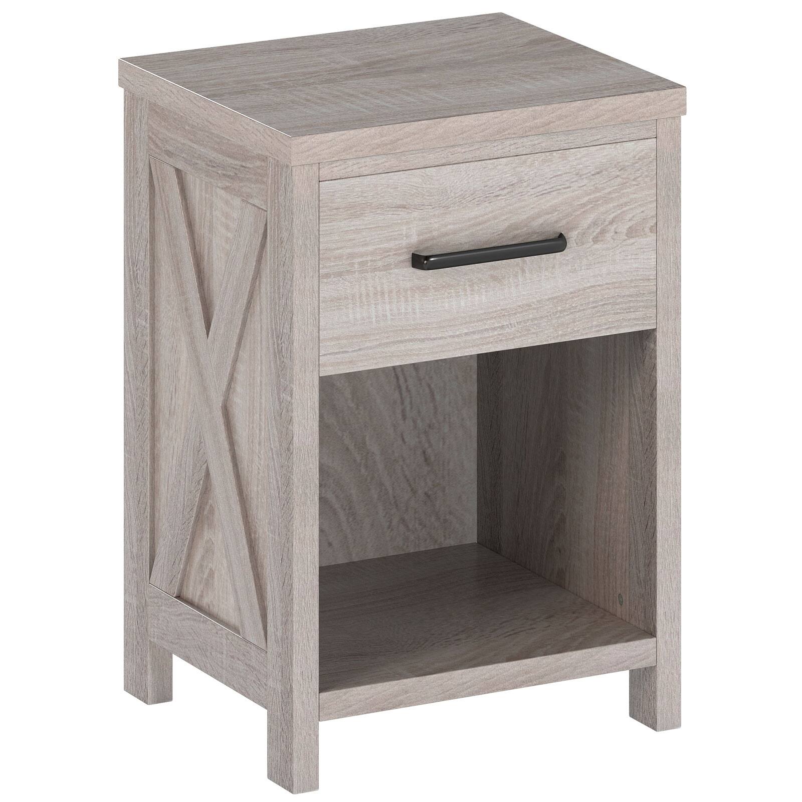 Alt View 8. Gymax - Gymax Nightstand Sofa Side Table Rustic End Table w/ Drawer & Shelf for Living Room - Antique Brush White.