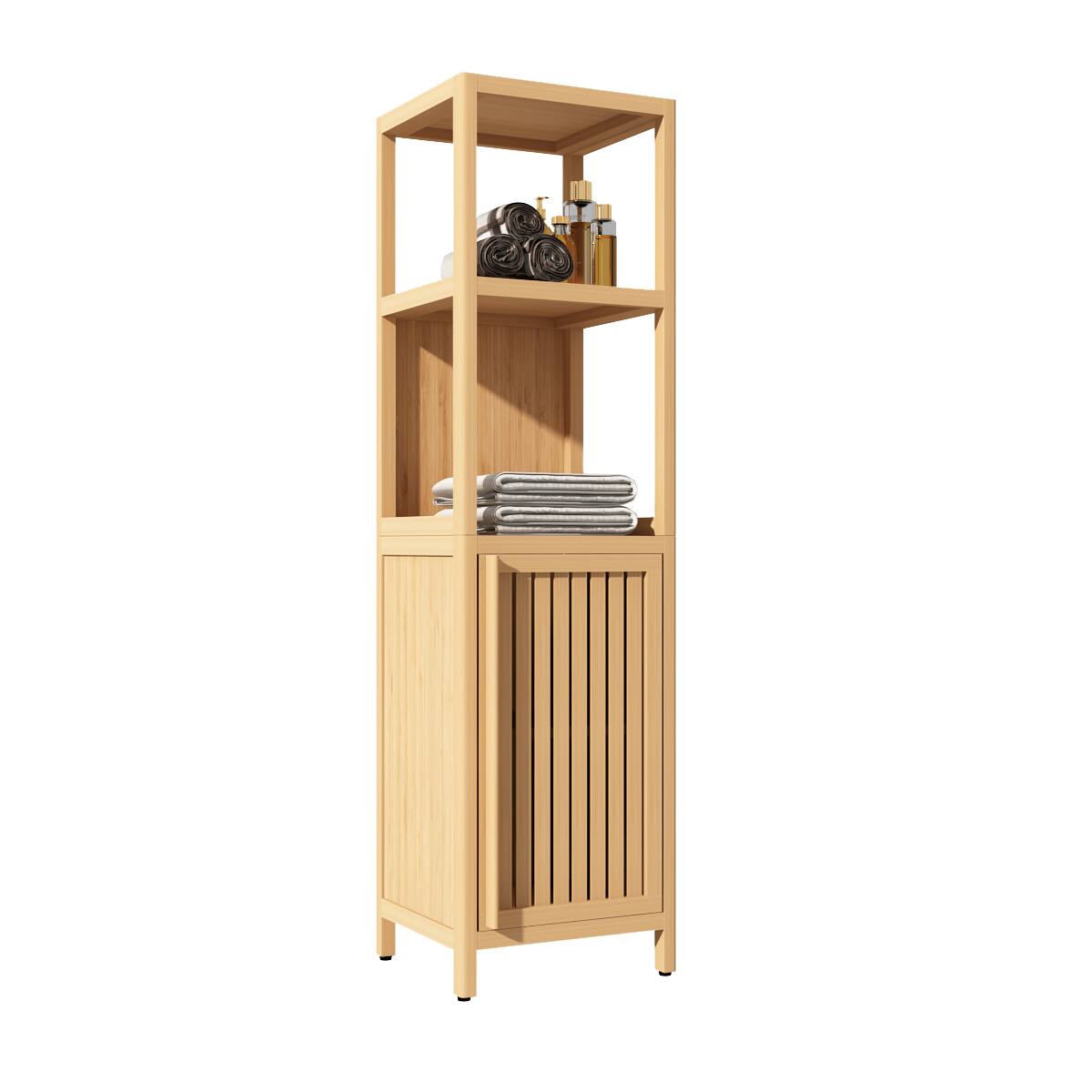 Back. TinyHomie - Large capacity multifunctional bamboo storage cabinet furniture for bathroom and living room - Natural.