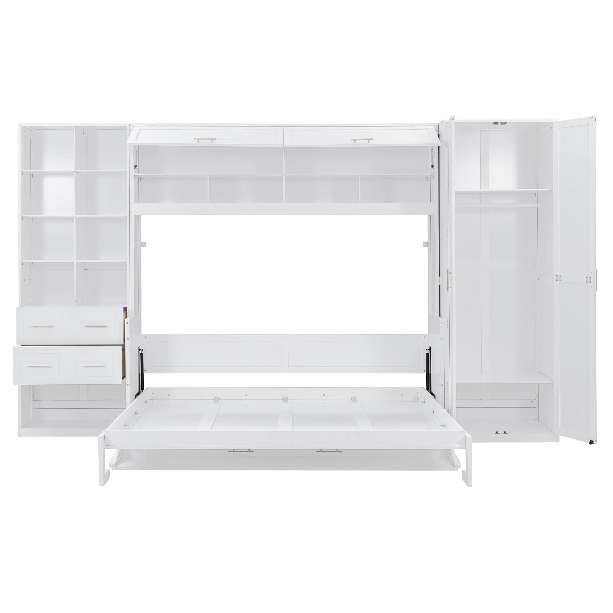 Alt View 2. Tiramisubest - Queen Size Murphy Bed with Closet, Drawers & Shelves, White, MDF+LVL, 151L x 65W x 91H, 459lbs - White.