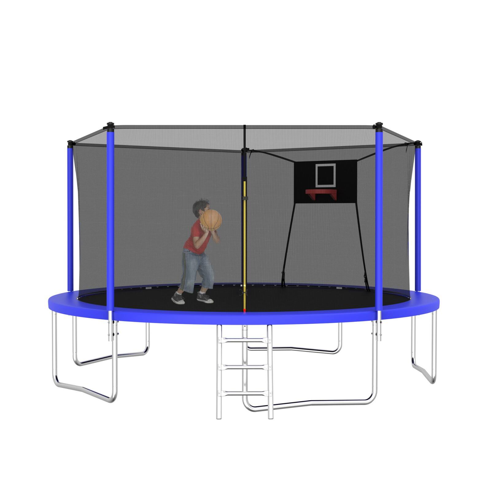 Front. Glintex - 14FT Trampoline ,Sports Fitness Trampolines with Enclosure Net, Recreational Trampolines for Outdoor Indoor - Blue.