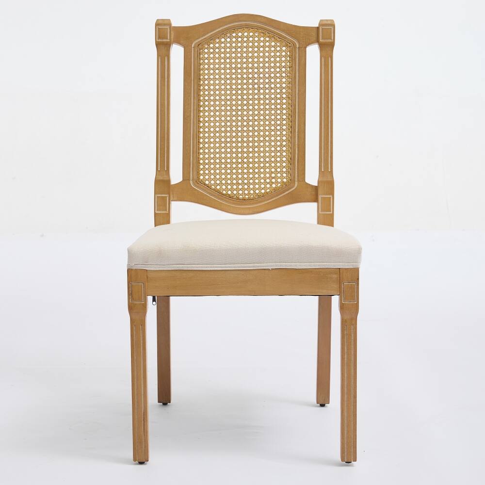 Angle. Loheer - Loheer Solid Wood Rattan Back Dining Chair Set of 2 Beige Linen - Beige.