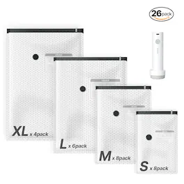 VEVOR - Vacuum Storage Bags, 26 Pack Space Saver Vacuum Seal Bags for Clothing, with Pump and Charging Cable, Double Zipper Seal - Gray
