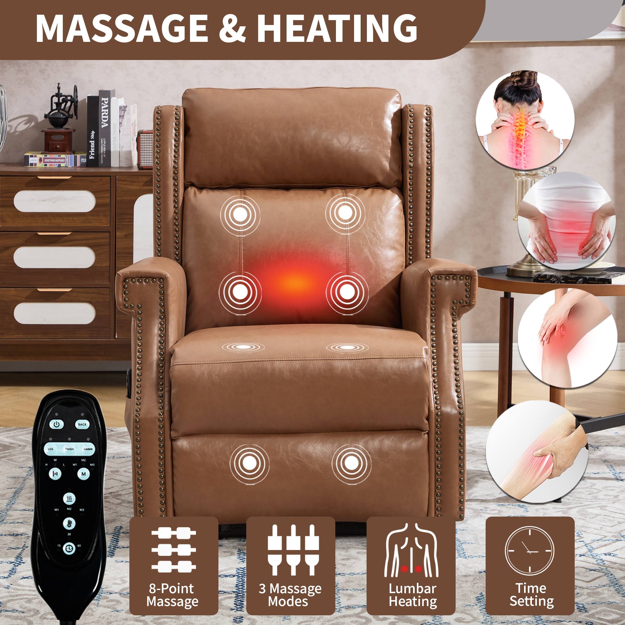 MASSAGE & HEATING

- 8-Point Massage
- 3 Massage Modes
- Lumbar Heating
- Time Setting