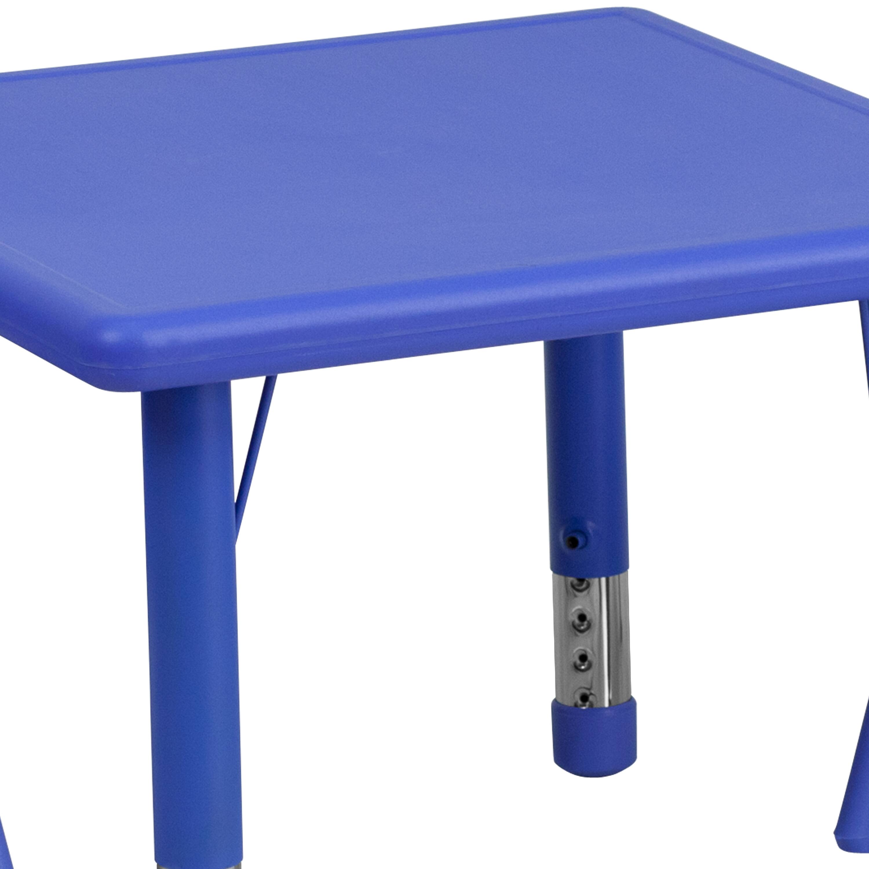 Alt View 5. Emma + Oliver - 24" Square Plastic Height Adjustable Activity Table Set with 2 Chairs - Blue.