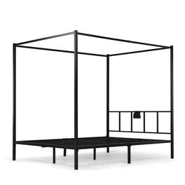 CloudRest Pro - Queen Canopy Bed Frame with Movable Charging Station Metal Bed Frames - Black