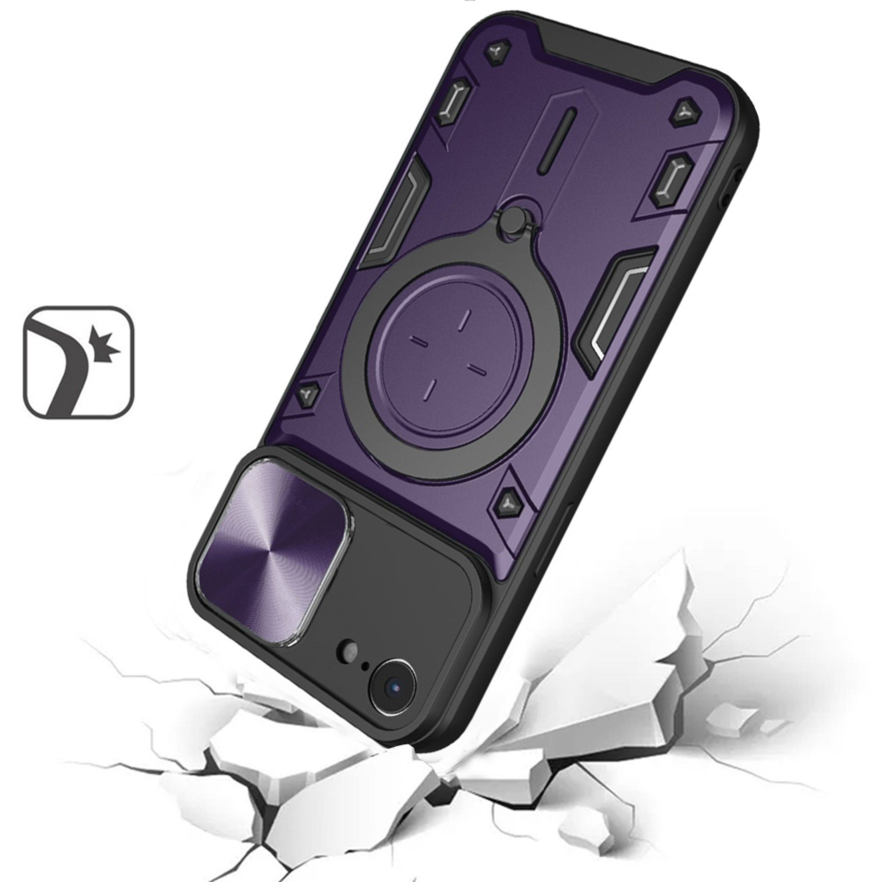 Left. Kitcheniva - Hybrid Magnetic Circle Camera Lens Protection Phone Case With Tempered Glass For iPhone 16e/17e Red - Red.