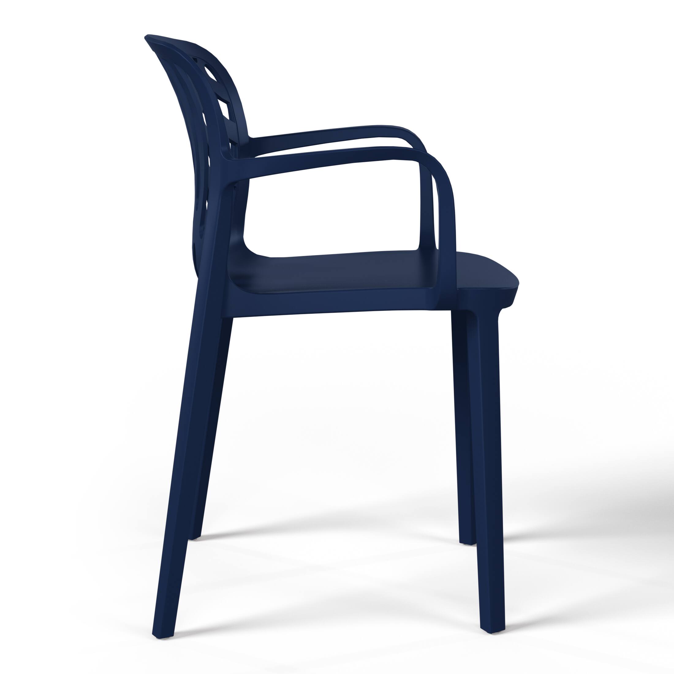 Left. WestinTrends - WestinTrends Playa 5-Piece Outdoor Resin Round Patio Dining Table Set with Modern Stackable Patio Dining Chairs - Navy Blue.