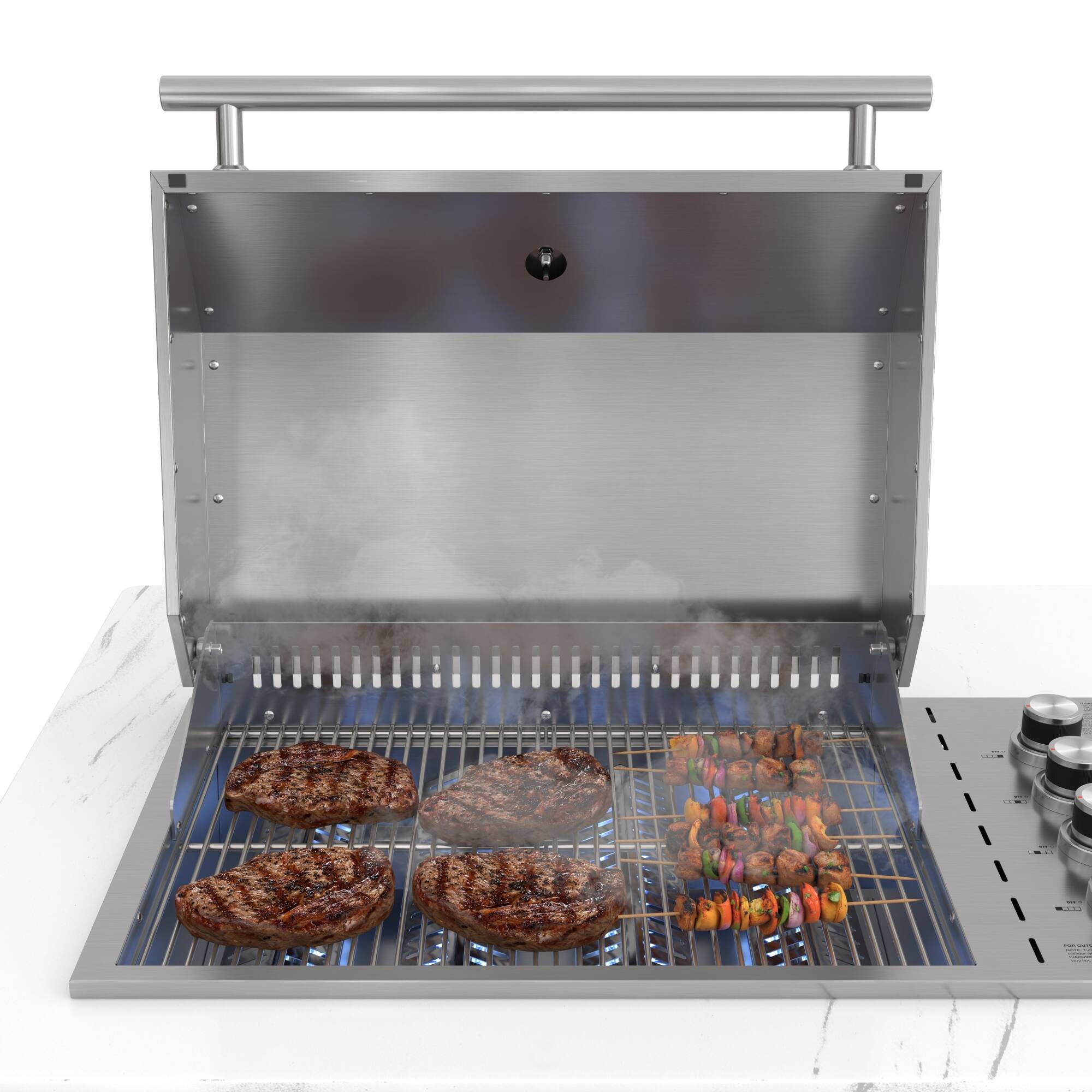Alt View 1. Koolmore - 95 in. Outdoor Kitchen Island with 4-Burner NG and LP BBQ Grill, White Stone Counters, Sides and Sink in Stainless-Steel - Stainless-Steel and White Stone.