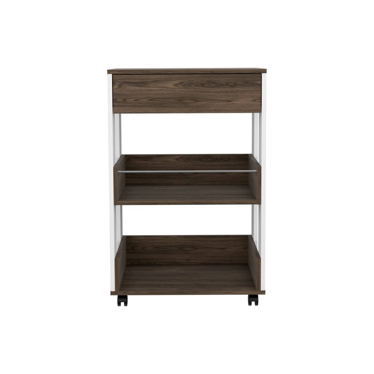 Back. Loheer - Loheer White and Dark Walnut Kitchen Cart with Casters 1-Drawer Rolling Kitchen Island - White and Dark Walnut.