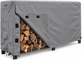 KHOMO GEAR - Firewood Rack Cover 8ft Waterproof, Outdoor Log Rack Cover with Easy-Load Front Flap and Air Vents - 96"L x 24"W x 42"H - Gray