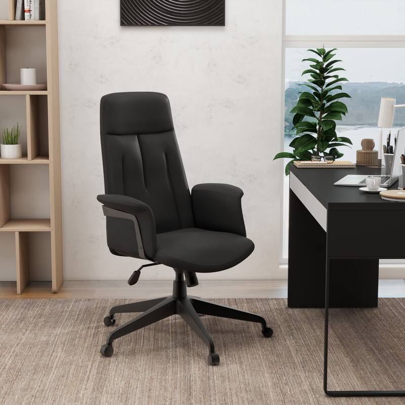 Left. LeisureMod - Inifini High Back Office Chair Ergonomic PU Leather Lumbar Support Foam Cushion Iron Frame - Black.