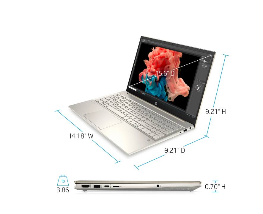 15.6" D  
14.18" W  
9.21" H  
9.21" D  
0.70" H  
3.86 lb