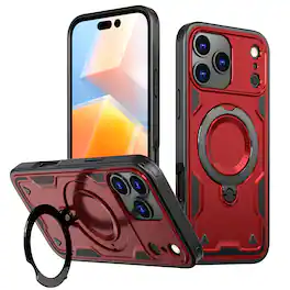 Dteck - Rugged Ring Stand Case for Apple iPhone 17 Pro Max,Shockproof Back Cover Dual-Layer Hard PC TPU Kickstand Case - Red