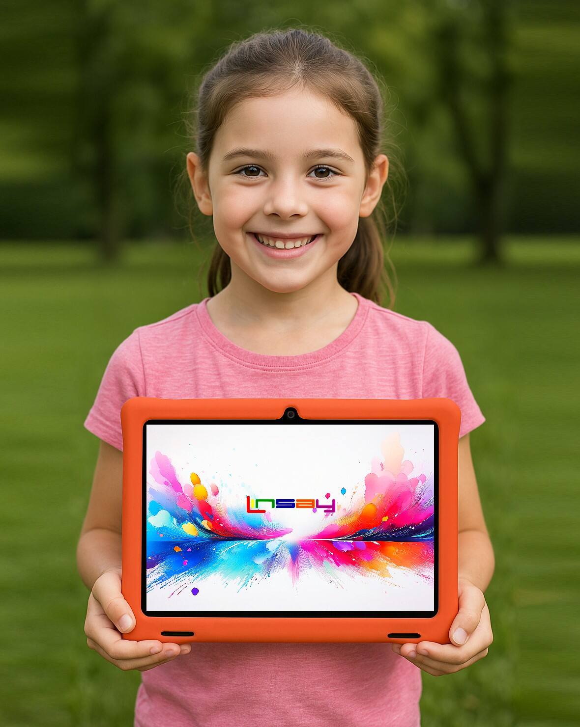 Alt View 2. LINSAY - 10.1"Octa Core 256GB Storage Android 15 Tablet with Red Kids Defender Case and LED Backpack Orange - Orange.