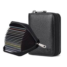 Jadie Link - Rfid Blocking Leather Credit Card Holder Zipper Wallet Slots Small Case Women Men Accordion very practical Credit - Black