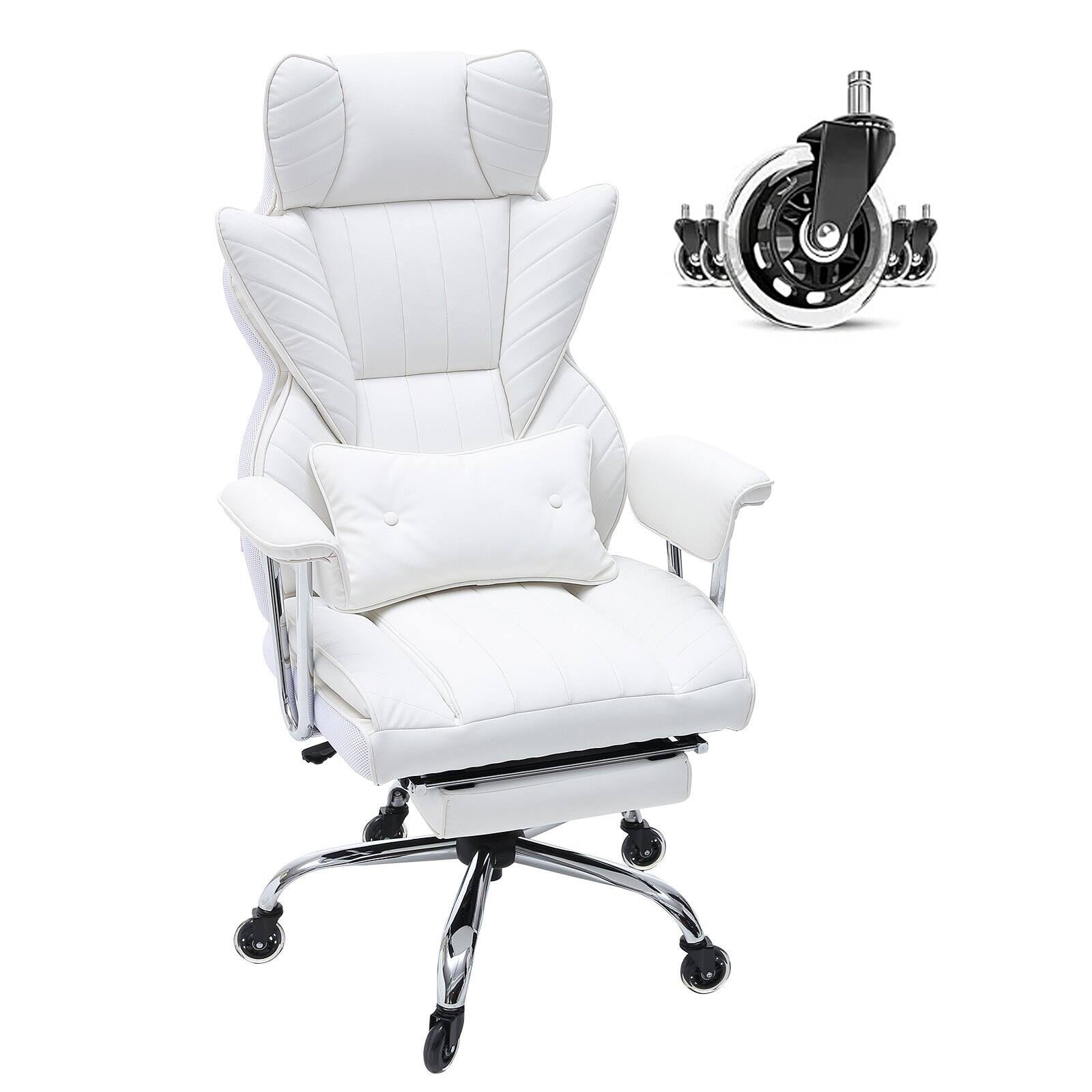 Alt View 10. Glintex - Reclining Office Chair with Footrest, Wide PU Leather Executive Desk Chair with Lumbar Support and Heavy-Duty Base - White.