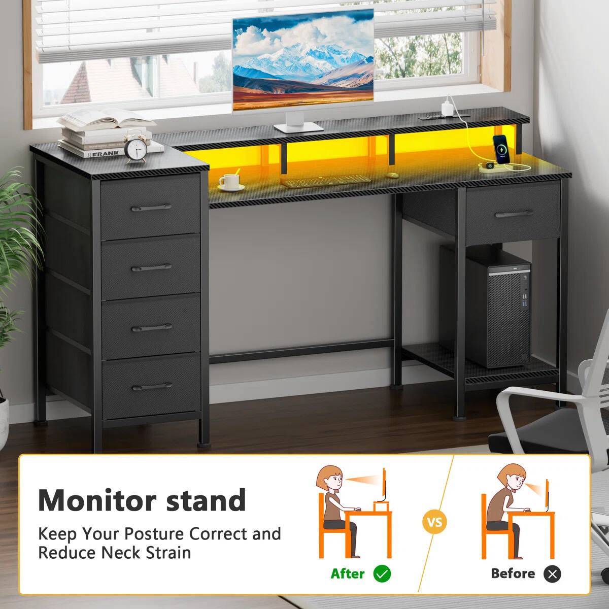 Monitor stand  
Keep Your Posture Correct and Reduce Neck Strain  
After vs Before