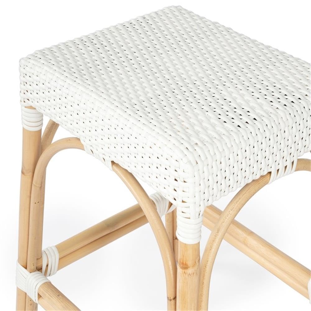 Alt View 2. Butler Specialty - Robias Rectangular Rattan 24.5" Counter Stool - Glossy White.
