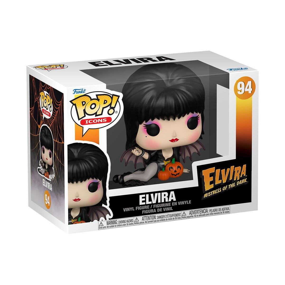 Funko POP! ICONS  
94 ELVIRA MISTRESS OF THE DARK  
VINYL FIGURE / FIGURINE VINYLE / FIGURA DE VINIL  

WARNING: CHOKING HAZARD - Small parts. Not for children under 3 years.  
ADVERTENCIA: PEQUEÑOS PIEZAS. NO APTO PARA MENORES DE 3 AÑOS.  
ATTENTION: PELIGRO DE ASFIXIA. NE PAS LAISSER JEU EN DEHORS DE LA VUE DES ENFANTS DE MOINS DE 3 ANS.