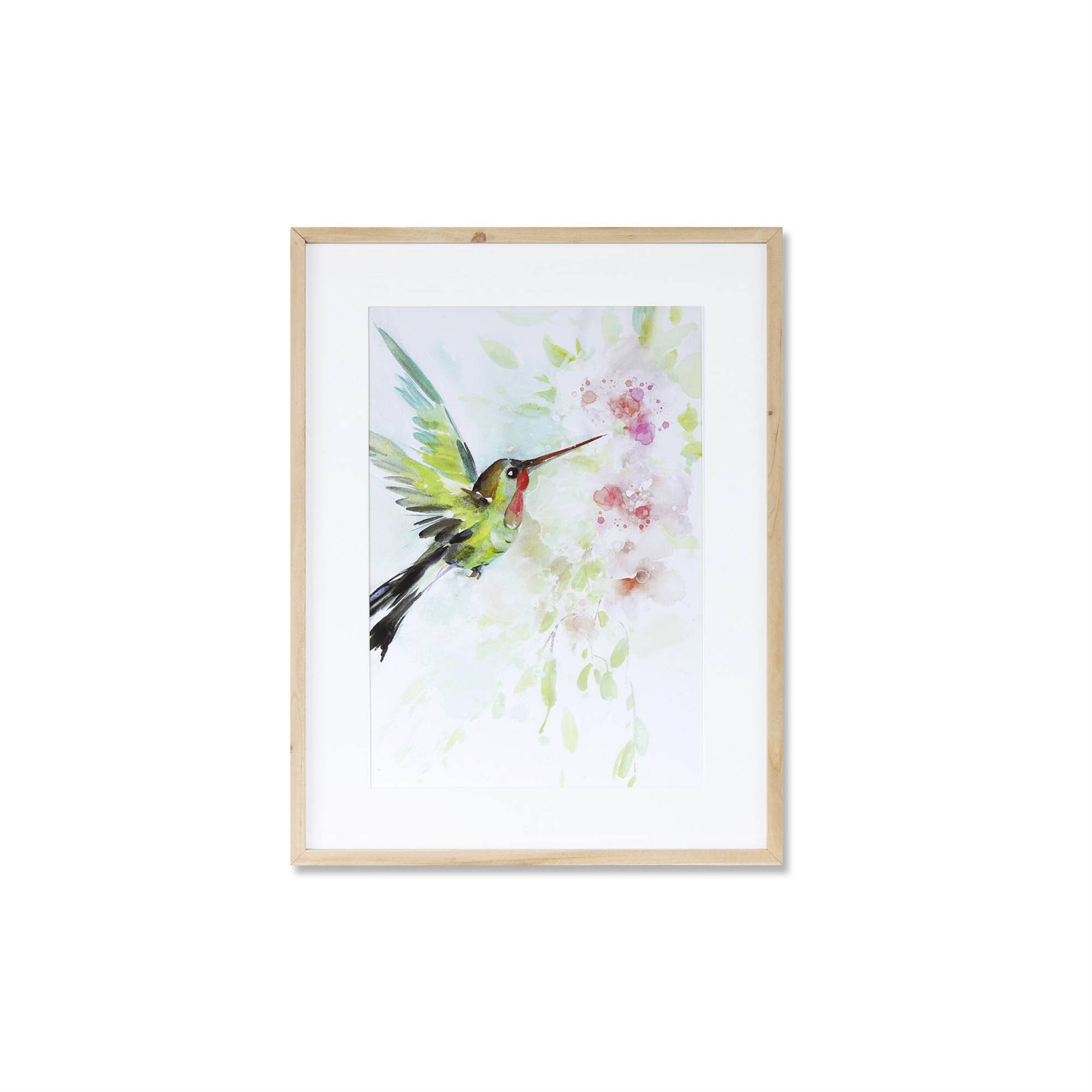 Angle. BreeBe - Framed Hummingbird Print (Set of 2) - Green, Pink.