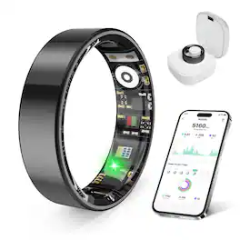 PRIMEPLUS - Smart Ring Health Tracker for Men Women, Sleep/Stress/Exercise Monitor, IP68, Long Battery, No Subscription - Black - (2025)