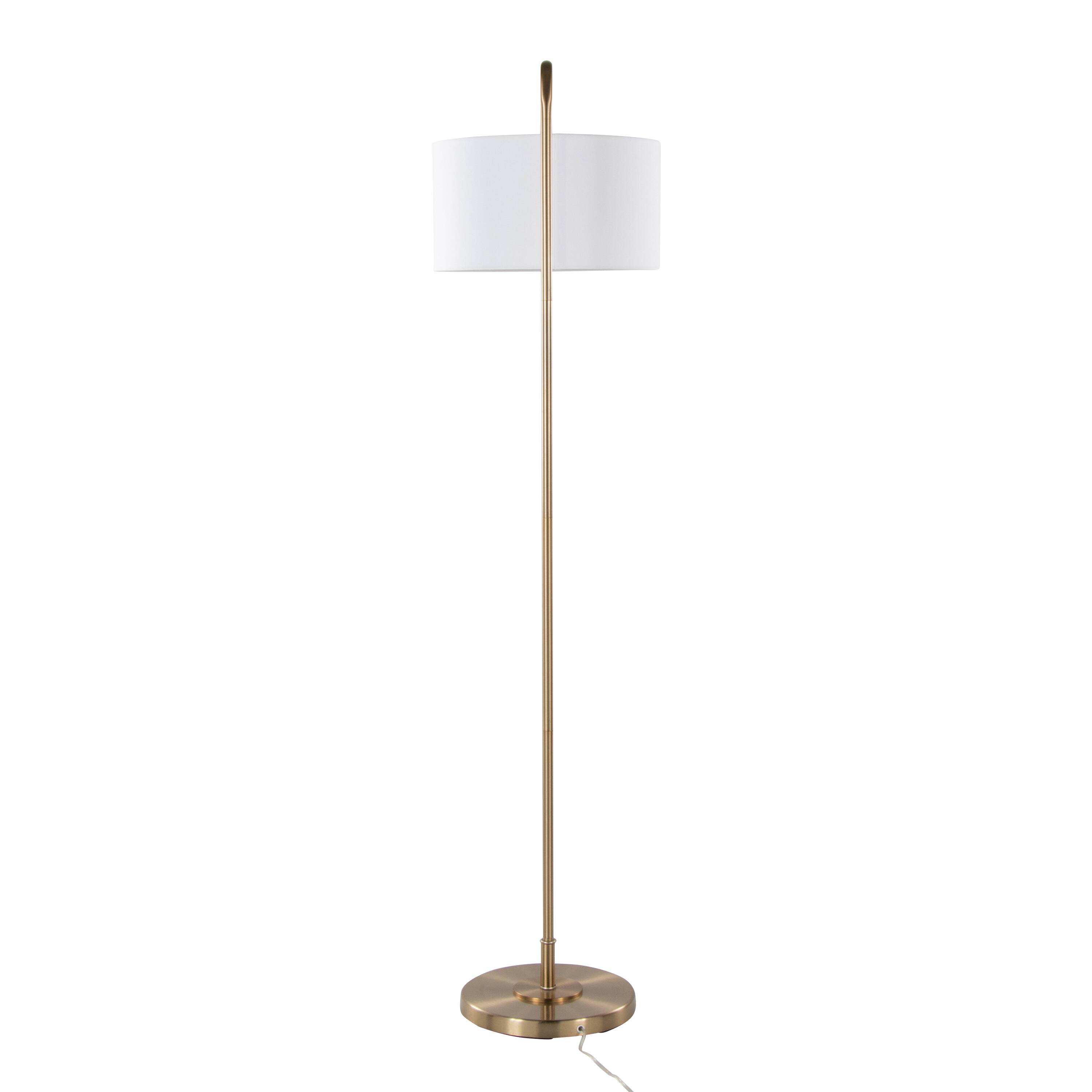 Alt View 1. APRILSOUL - Puck 63.75in Contemporary Metal Floor Lamp in Gold Metal with White Linen Shade from Grandview Gallery by LumiSource - Gold.