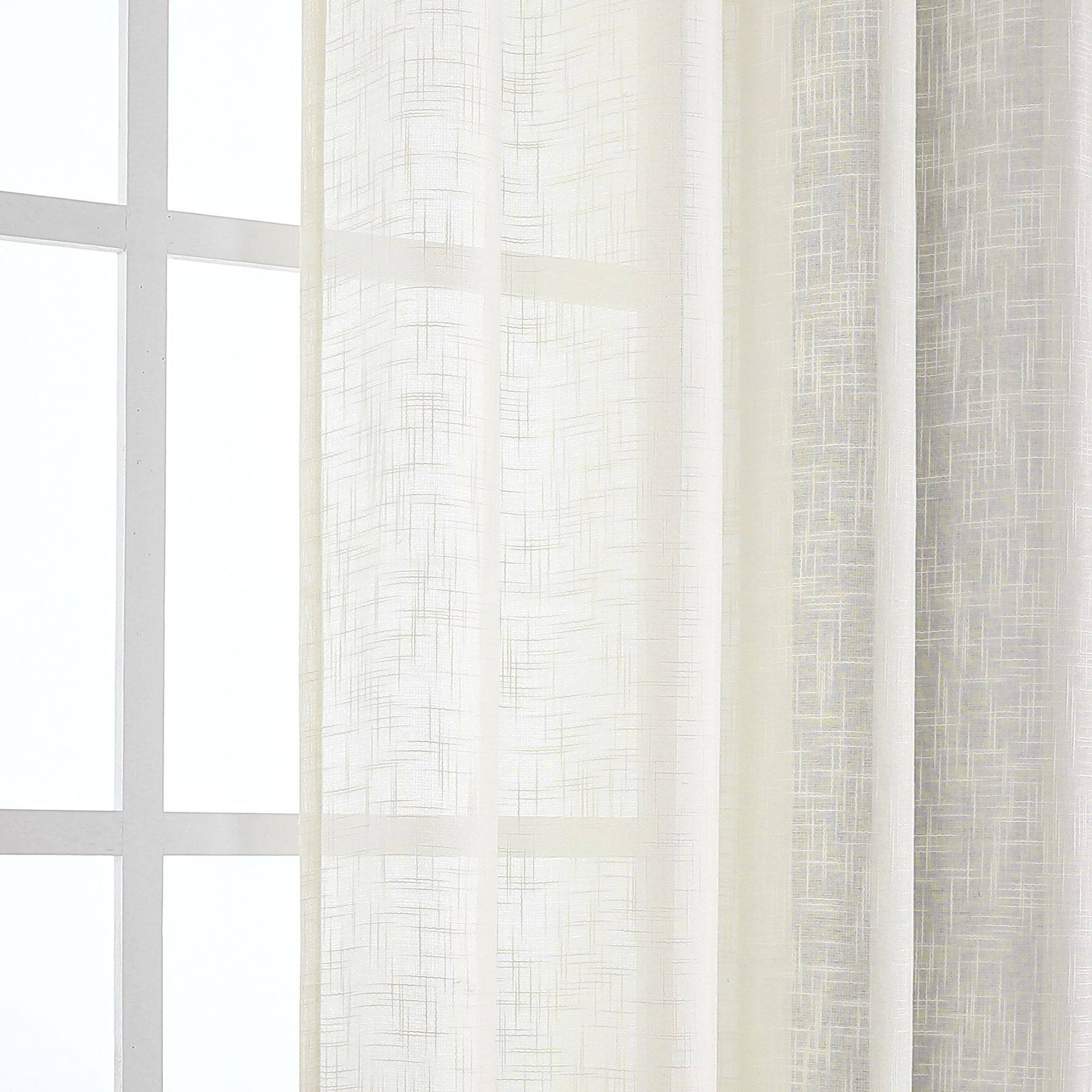 Left. Kate Aurora - Kate Aurora 2 Pack Lux Thread Premium Woven Grommet Top Sheer Curtain Panels - Beige - Beige.