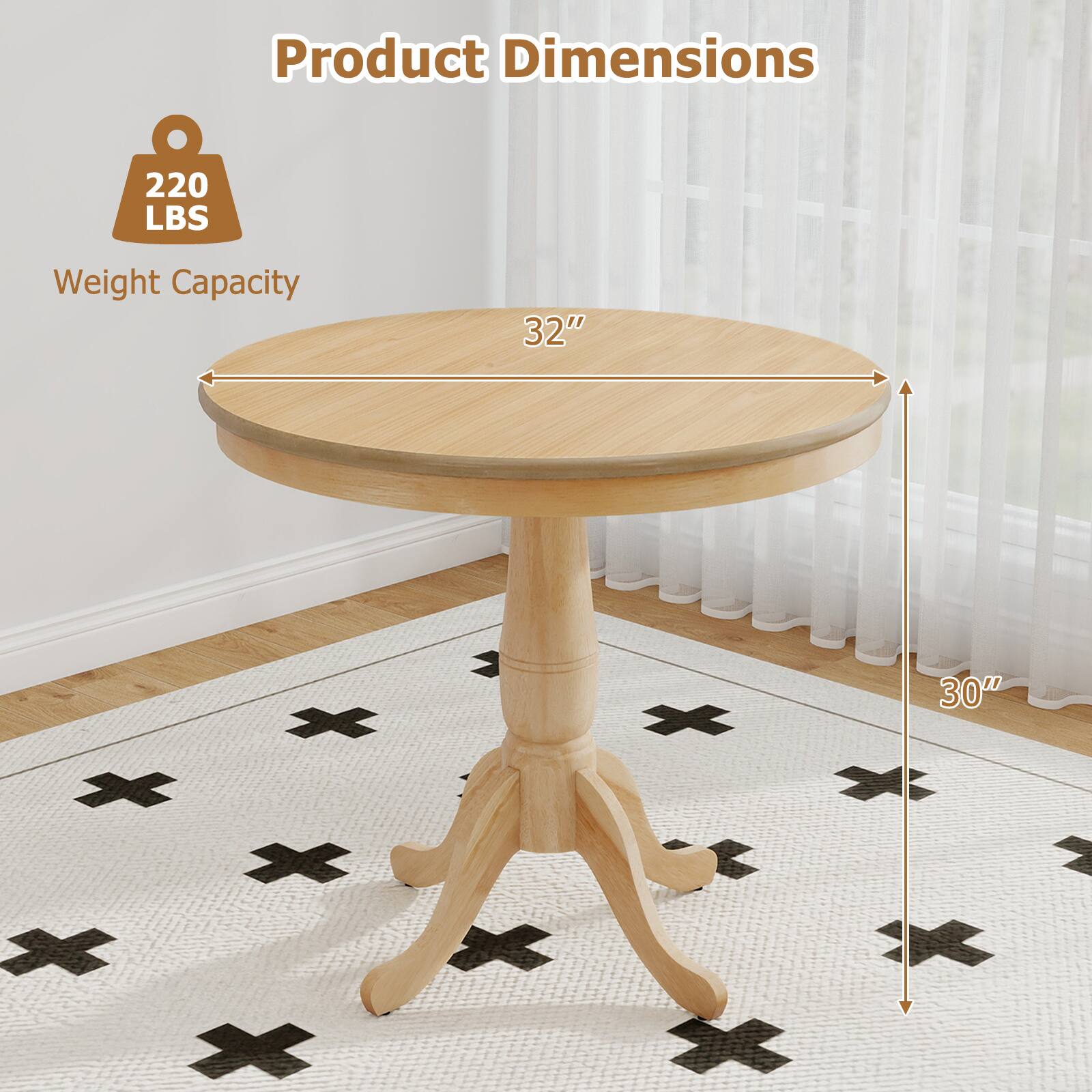 Product Dimensions

Weight Capacity: 220 LBS

32" (diameter)

30" (height)