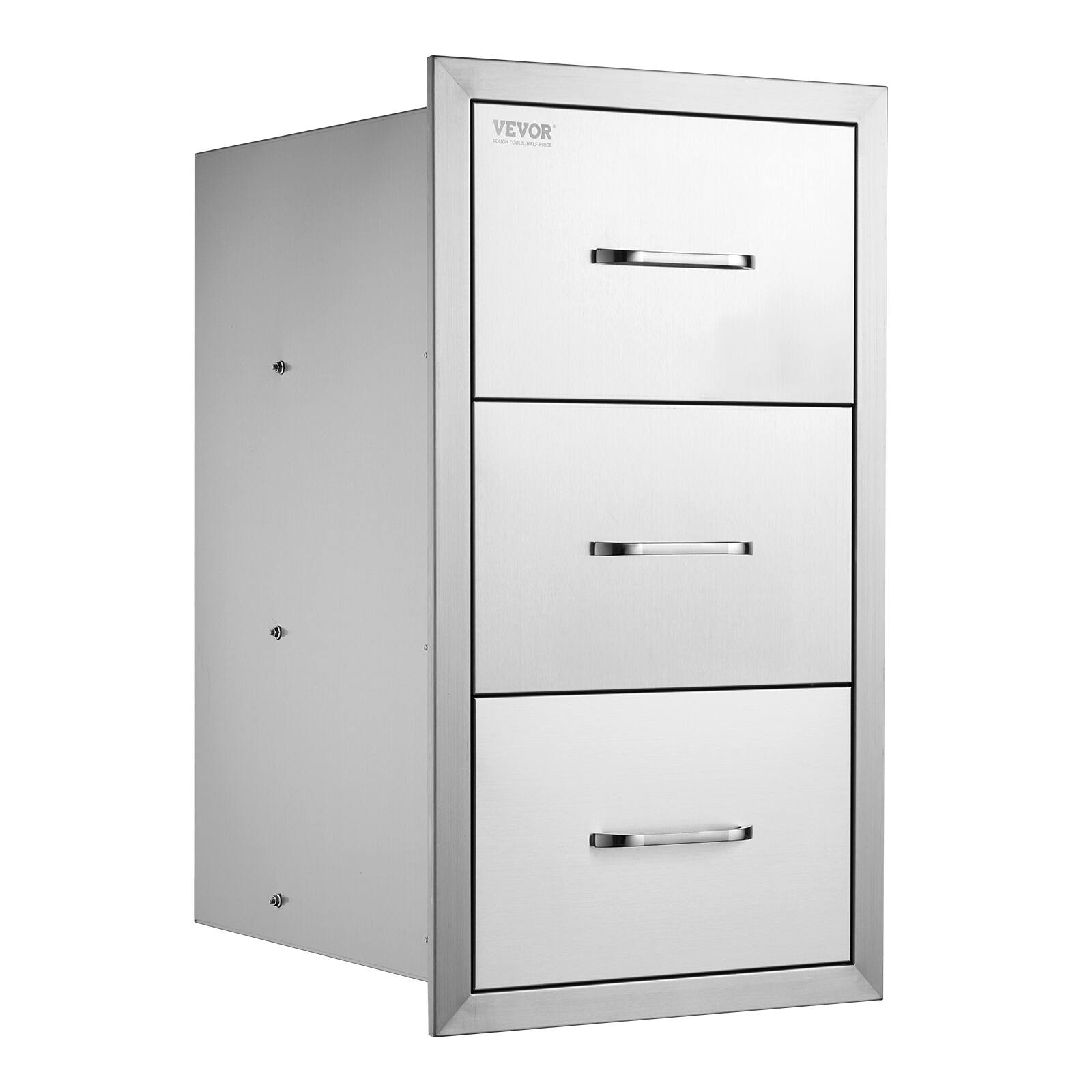 Alt View 5. VEVOR - Outdoor Kitchen Drawers 16" W x 28.5" H x 20.5" D, Flush Mount Triple Access BBQ Drawers Stainless Steel with Handle - Sliver.