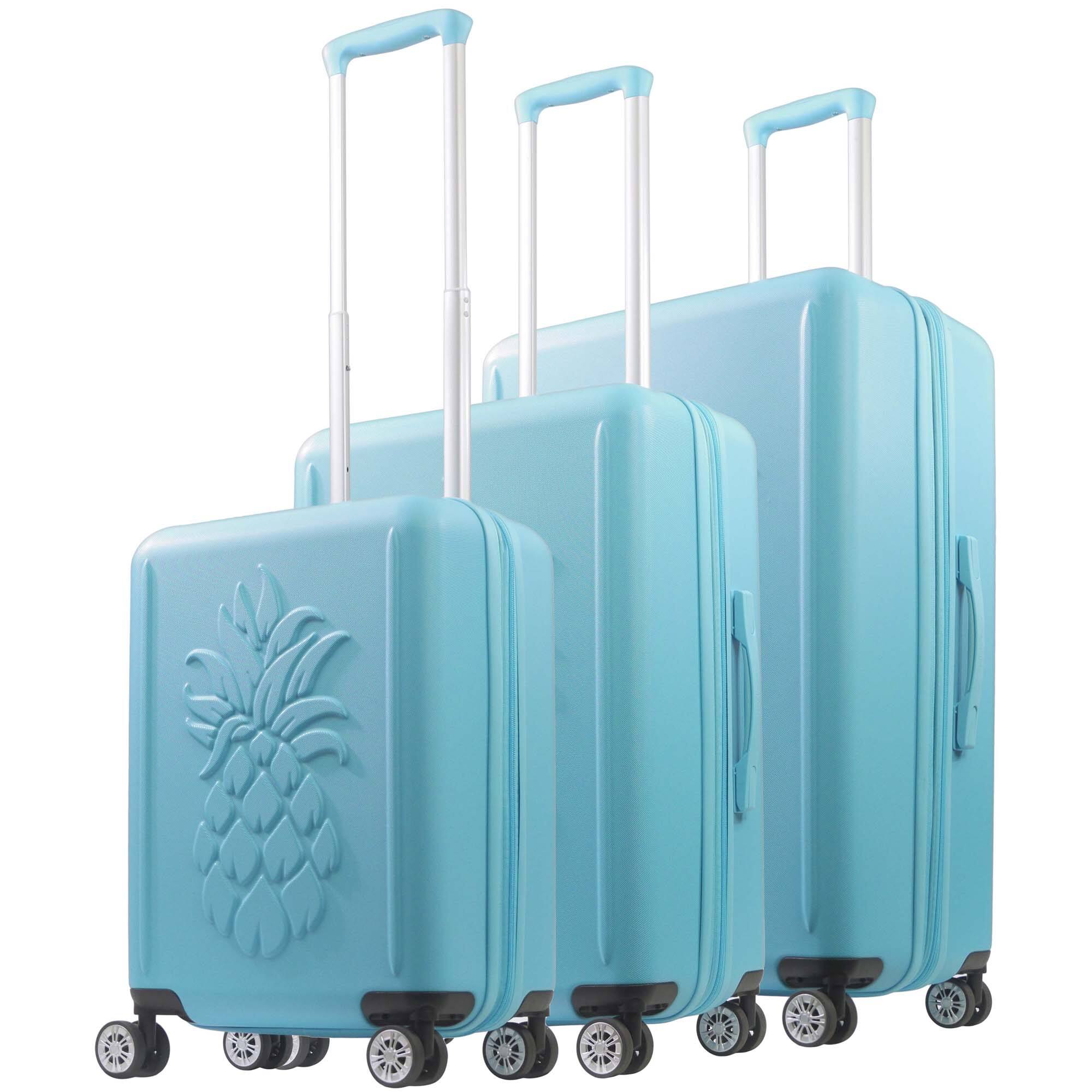 Angle. Tommy Bahama - 3-Piece Hardside Luggage Set with 3D Pineapple – 30", 26" & 21.5" Spinner Suitcases - Blue.