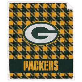 Pegasus - Green Bay Packers 50" x 60" Buffalo Check Royal Plush Sherpa Blanket - Multicolor
