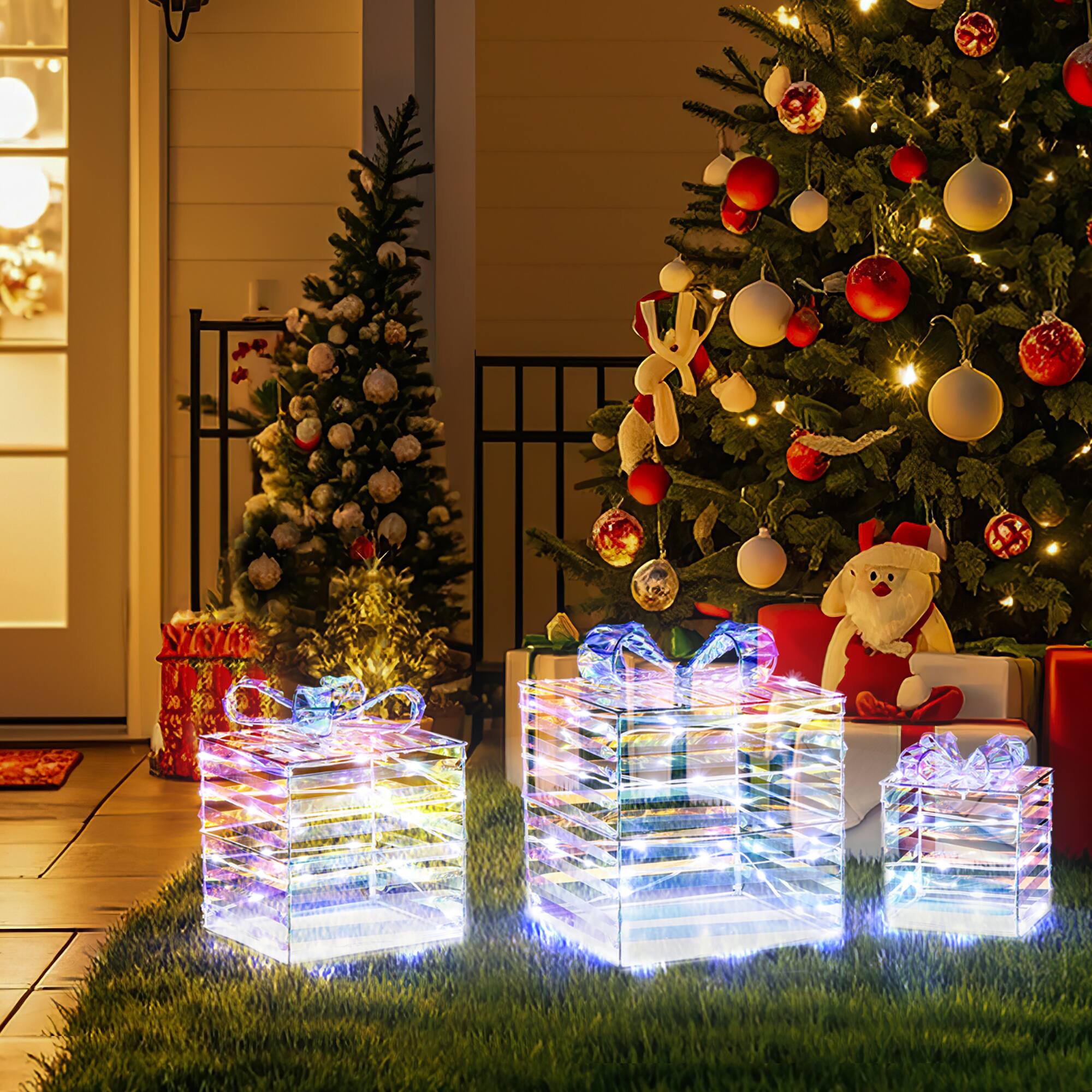 Alt View 7. Gymax - Gymax 3 Pieces Christmas Lighted Gift Boxes 90 LED Light up Present Boxes w/ Bows - White.