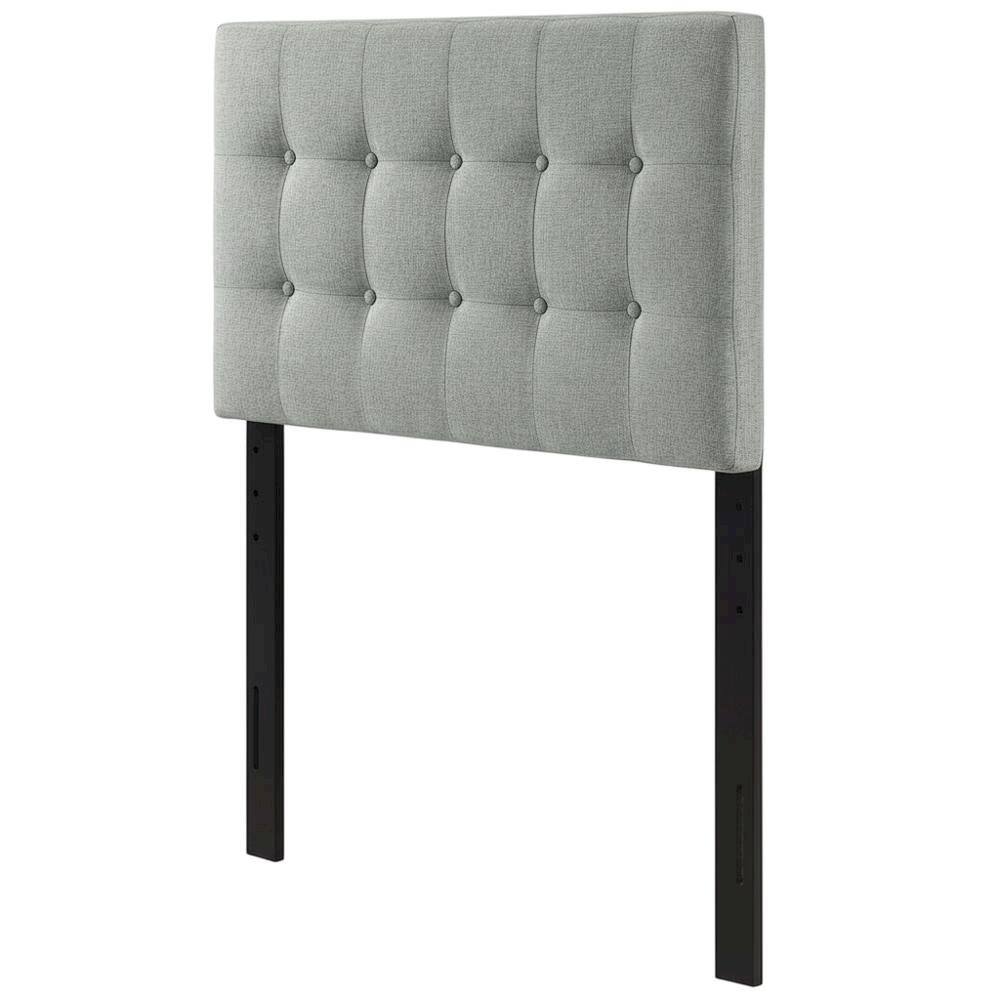Front. FurniFact - Upholstered Fabric Twin Headboard in Neutral Tone with Padded Design - Gray.