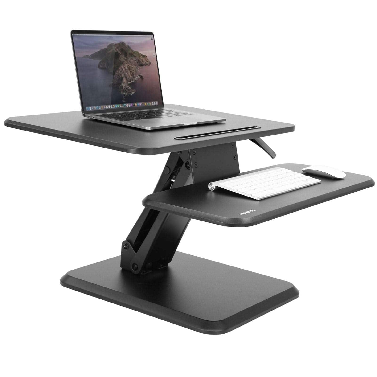 Mount-It! - Height Adjustable Compact Standing Desk Converter with Gas Spring Lift and Integrated Device Slot - Black