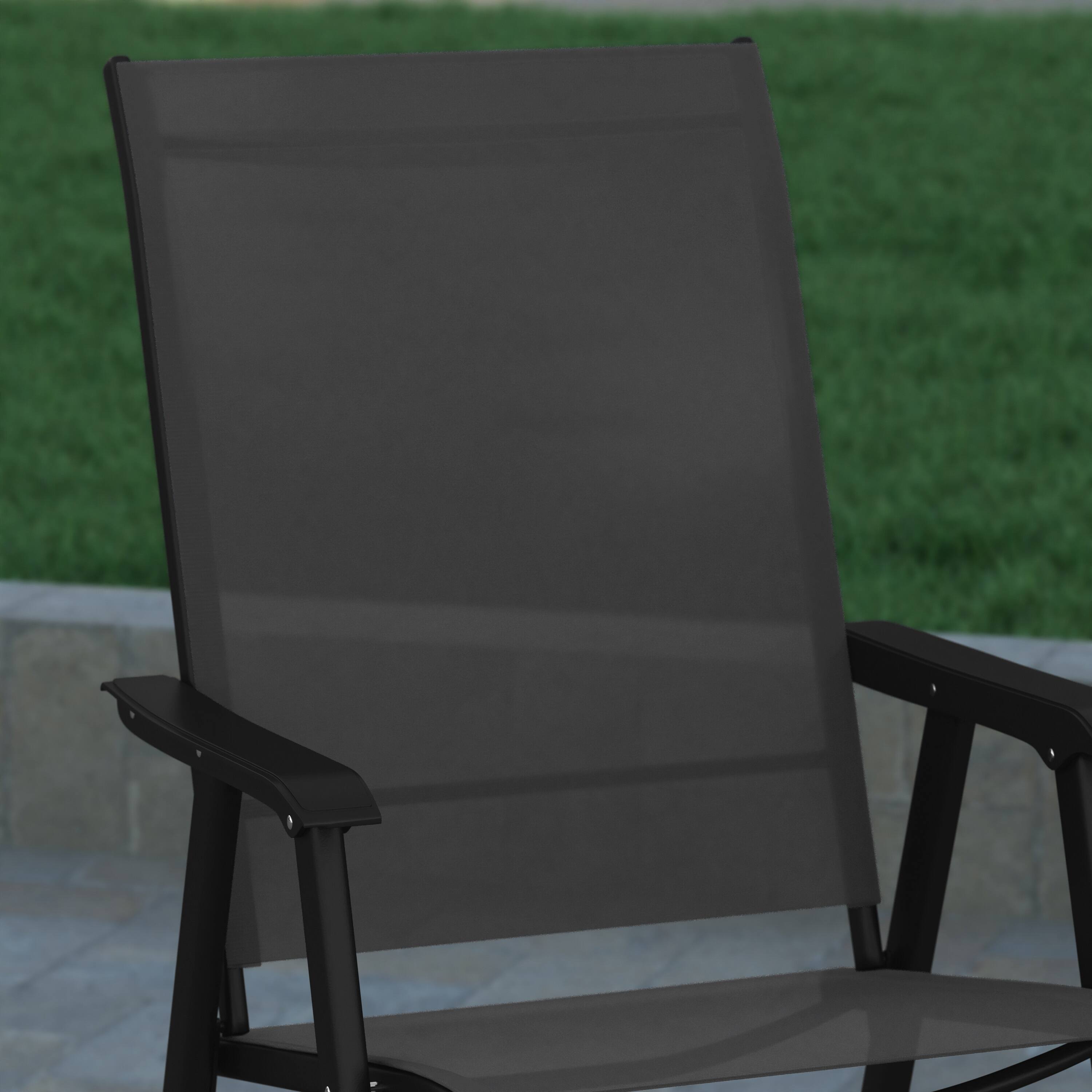 Alt View 5. Emma + Oliver - Outdoor Folding Patio Sling Chair / Portable Chair (2 Pack) - Black.