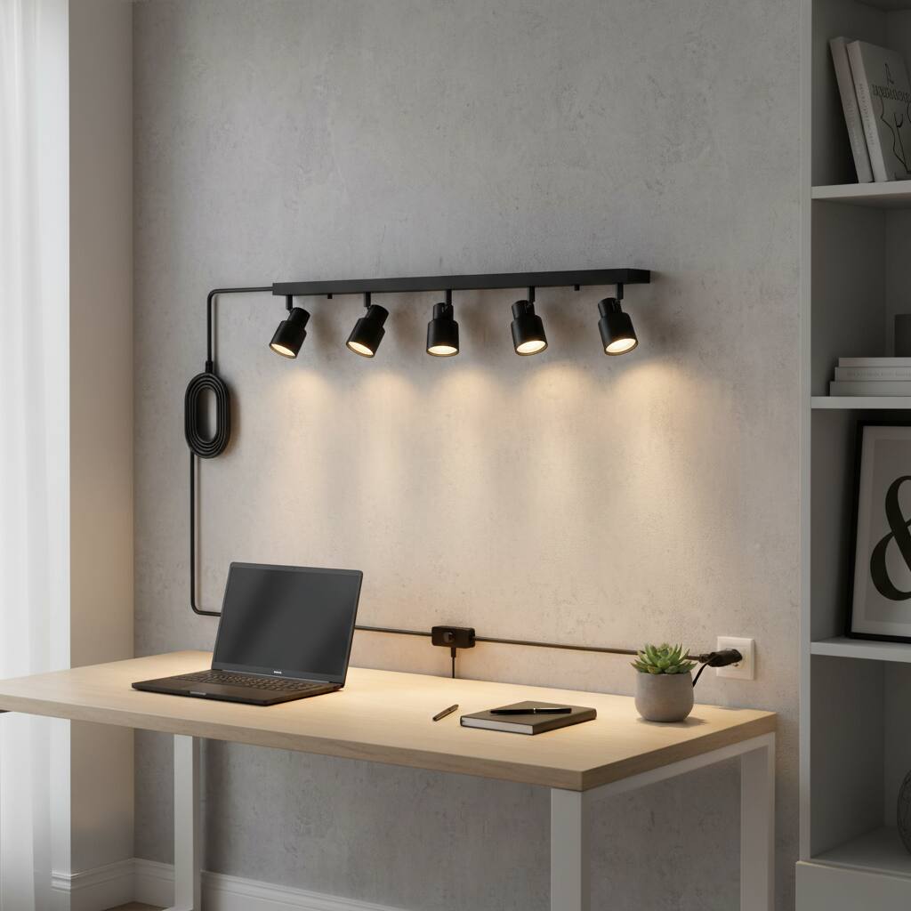 Alt View 2. Dazzed Corner - 30" Plug-In LED Track Lighting,5 Way Ceiling Lights GU10, NO Bulb - Black.