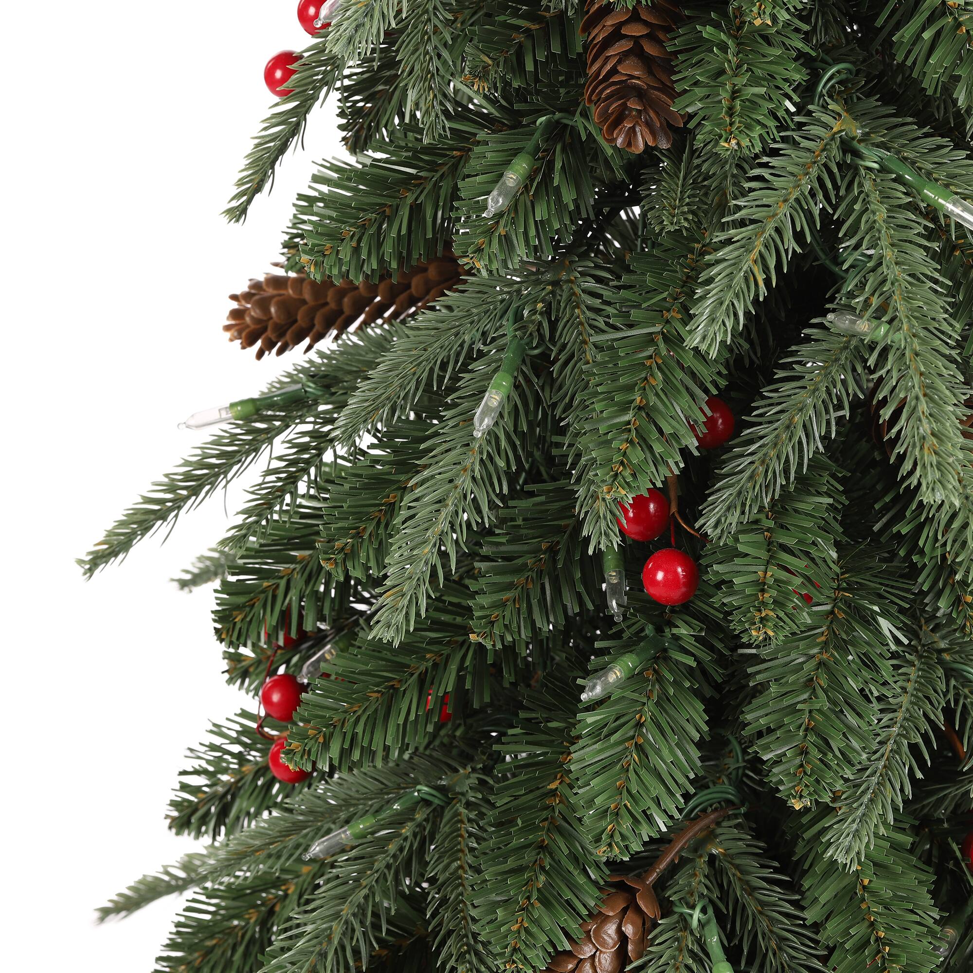 Alt View 10. Glitzhome - 4ft Pre-lit Green Artificial Christmas Porch Tree, red berries,pinecones and 100 warm white lights,3 function Foot Pedal - Green.
