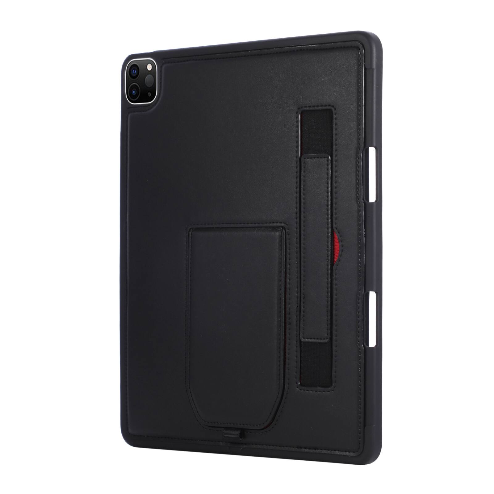 Angle. Dteck - Shockproof Case for Apple iPad Air (M4) 13" 2026 with Hand Strap and Foldable Kickstand, PU Leather TPU Protective Cover - Black.