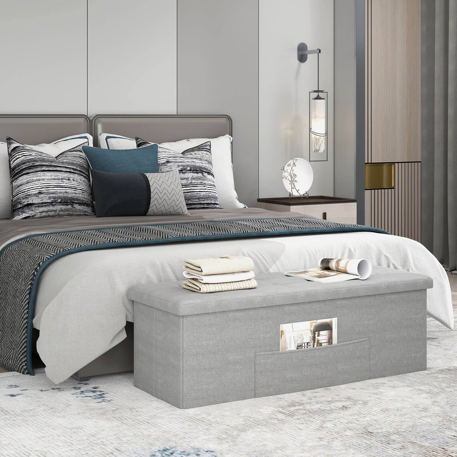 Alt View 1. Costway - Costway Fabric Folding Storage Ottoman Storage Chest W/Divider Bed End Bench - Light Gray.
