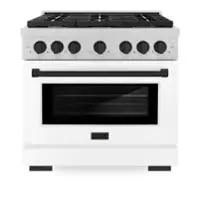 ZLINE - Autograph 36 in. Paramount Satin Steel Gas Range w/ White Door & Black Accents (SGRSZ-WM-36-MB) - White - Front_Zoom