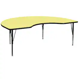 Flash Furniture - Wren 48''W x 72''L Kidney Thermal Laminate Activity Table - Height Adjustable Short Legs - Yellow