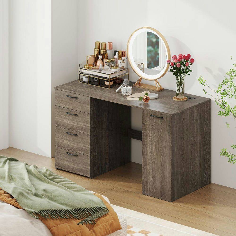 Alt View 1. Kadyn - 53-Inch Computer Desk - Power Outlets + 4 Storage Drawers, Gray + Black - Gray.