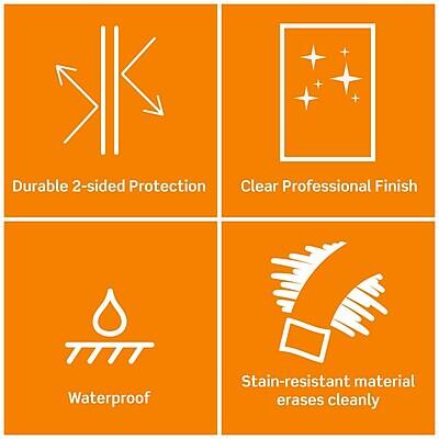 Durable 2-sided Protection  
Clear Professional Finish  
Waterproof  
Stain-resistant material erases cleanly
